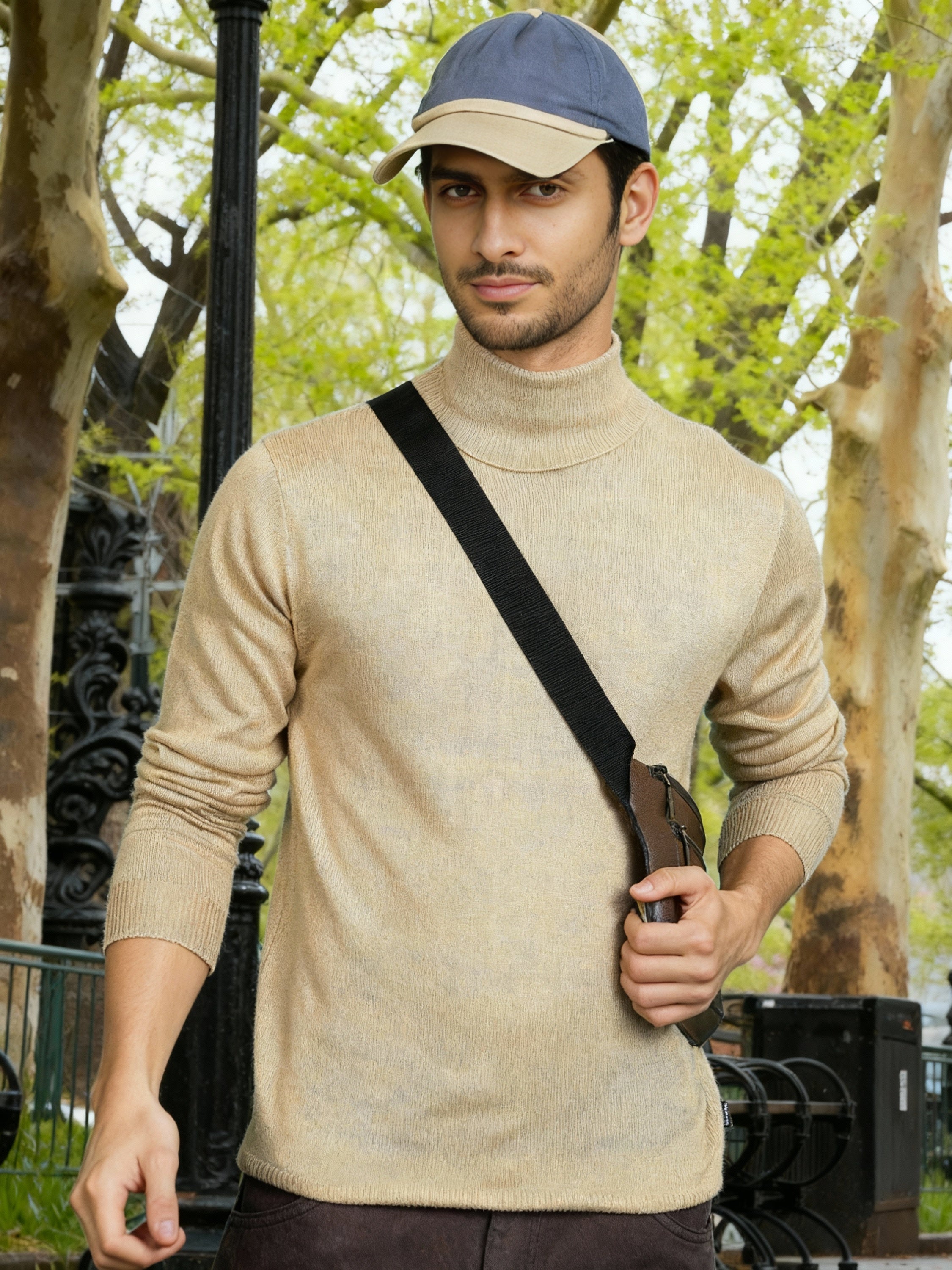 Highlander Men Beige Turtle Neck Pullover Sweater - Beige - Image 1
