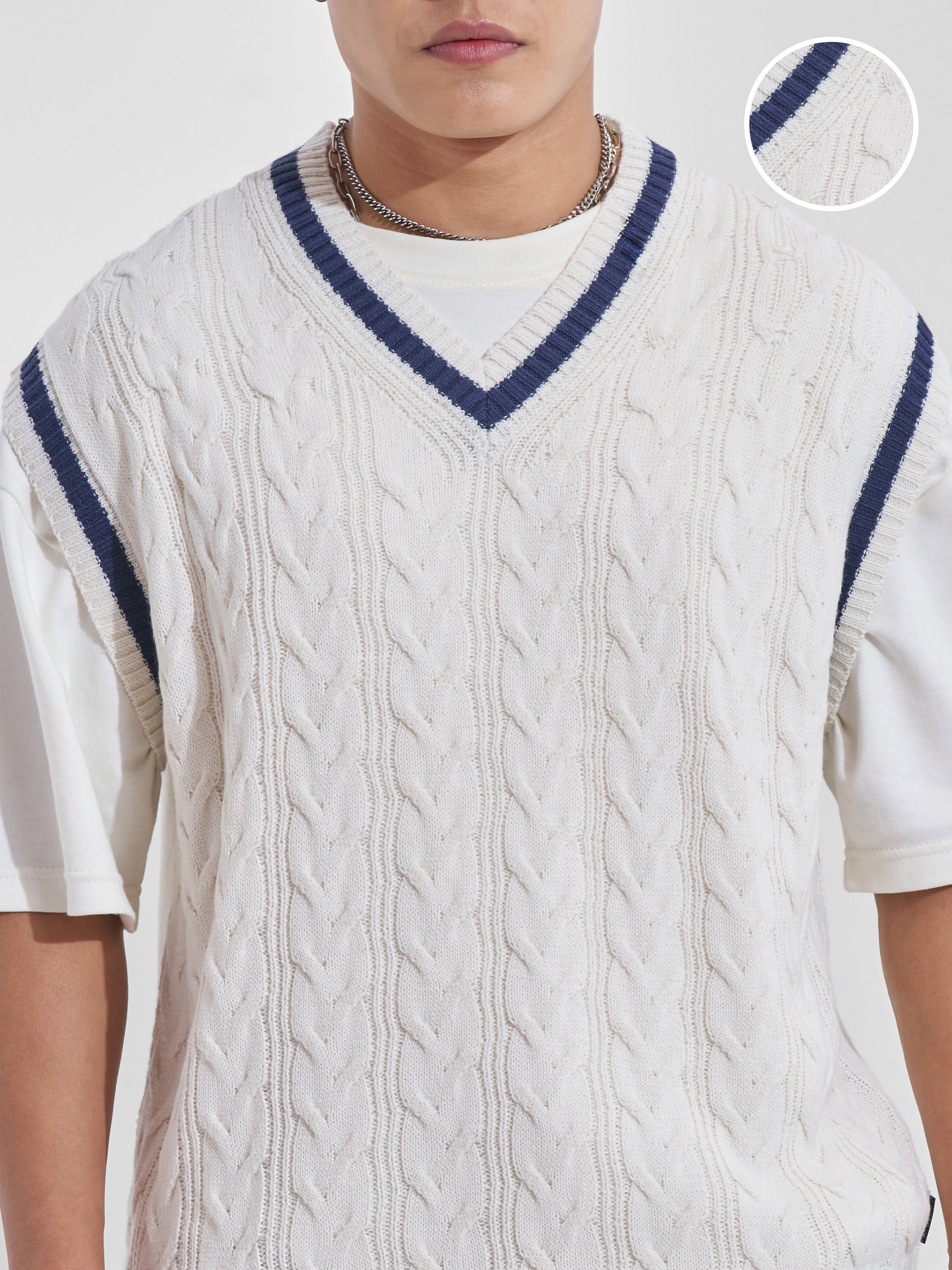 Highlander Men White V-Neck Pullover Sweater - White - Image 5