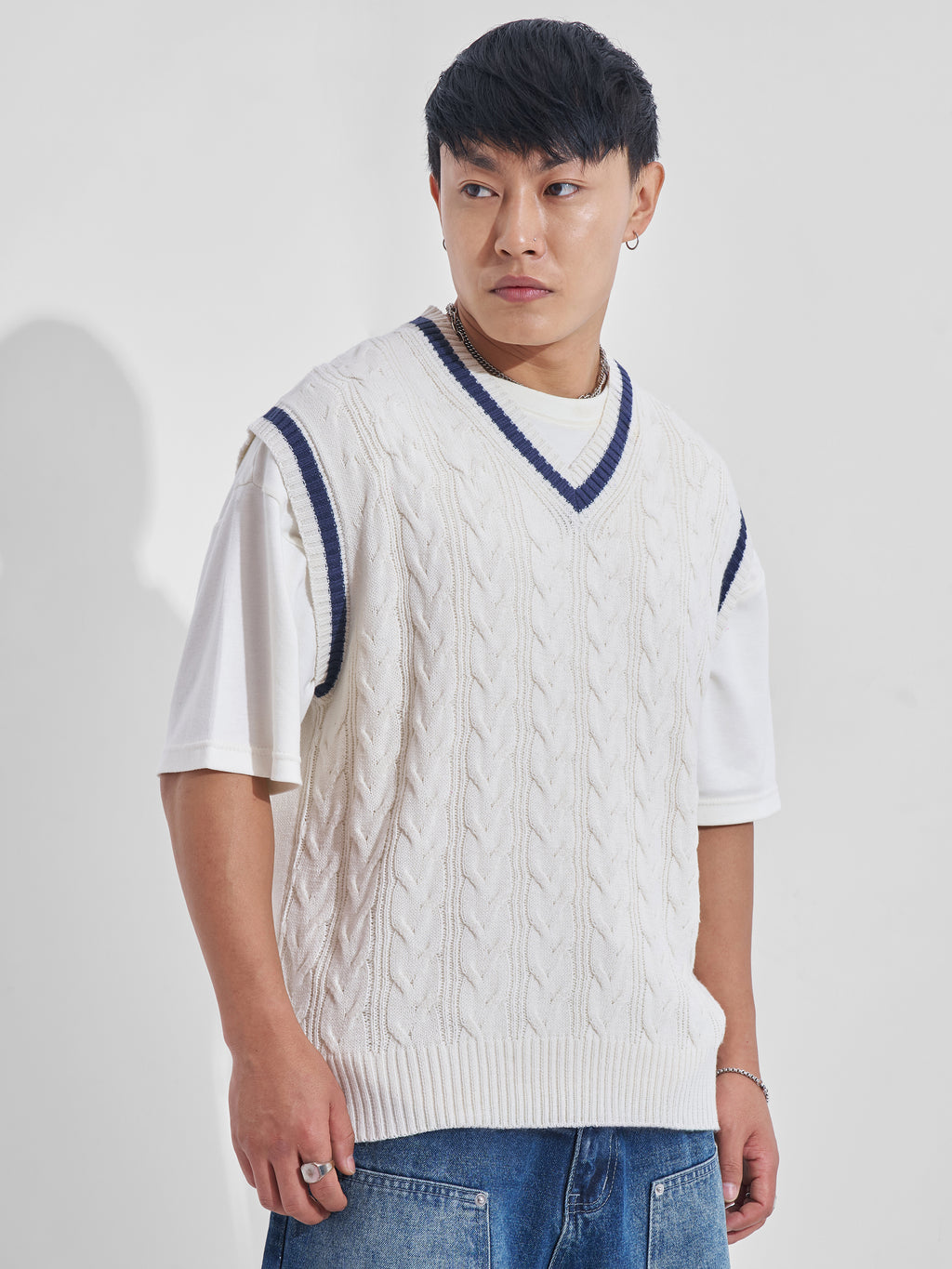 Highlander Men White V-Neck Pullover Sweater - White - Image 6