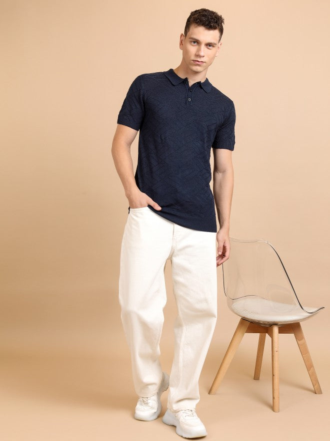 Highlander Men Navy Blue Shawl Neck Pullover Sweater - Navy Blue - Image 2