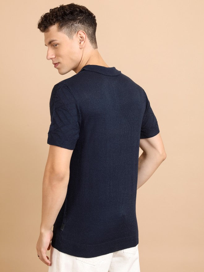 Highlander Men Navy Blue Shawl Neck Pullover Sweater - Navy Blue - Image 3