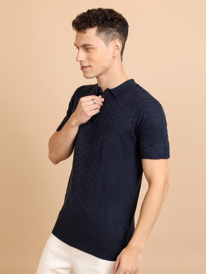 Highlander Men Navy Blue Shawl Neck Pullover Sweater - Navy Blue - Image 4