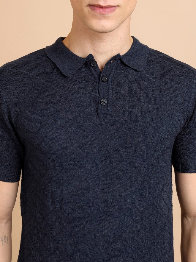 Highlander Men Navy Blue Shawl Neck Pullover Sweater - Navy Blue - Image 5