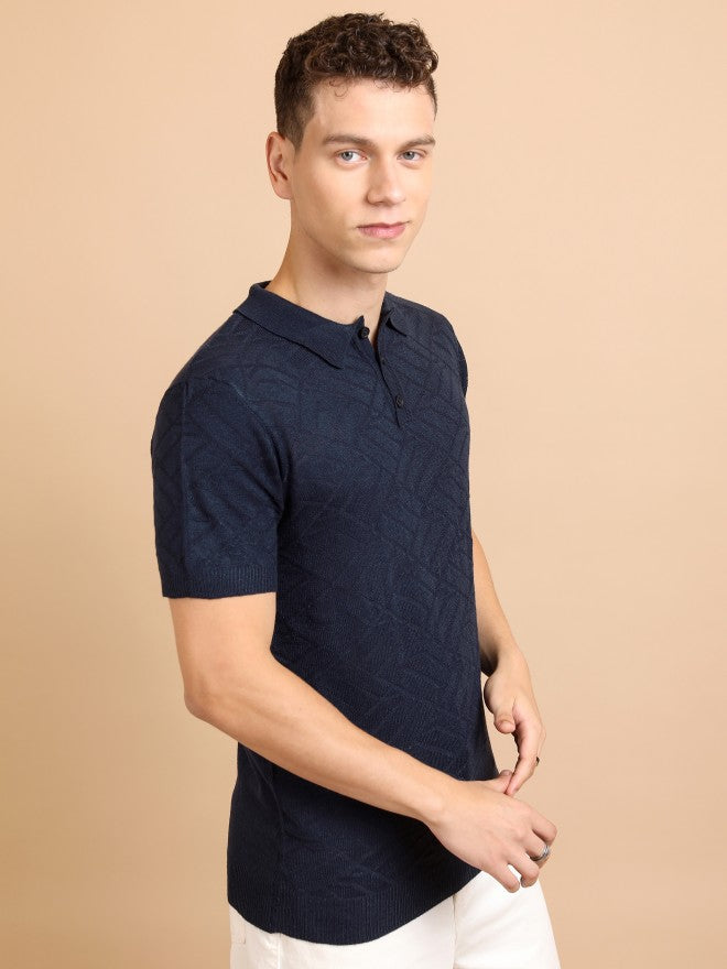 Highlander Men Navy Blue Shawl Neck Pullover Sweater - Navy Blue - Image 6