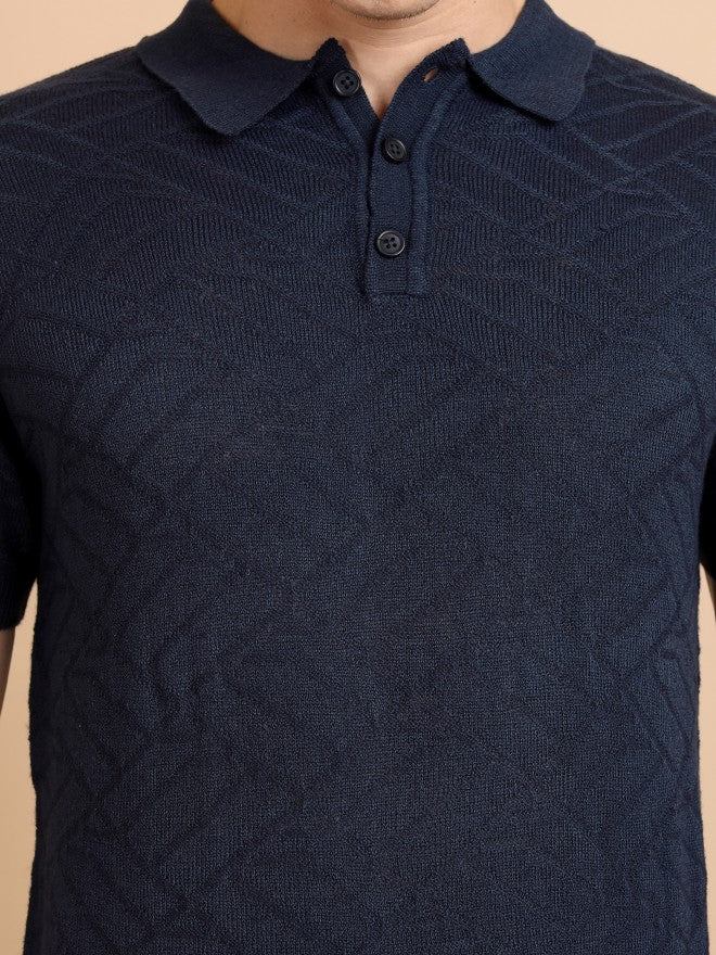 Highlander Men Navy Blue Shawl Neck Pullover Sweater - Navy Blue - Image 7
