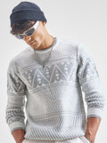 Highlander Men White Round Neck Pullover Sweater - White - Image 1