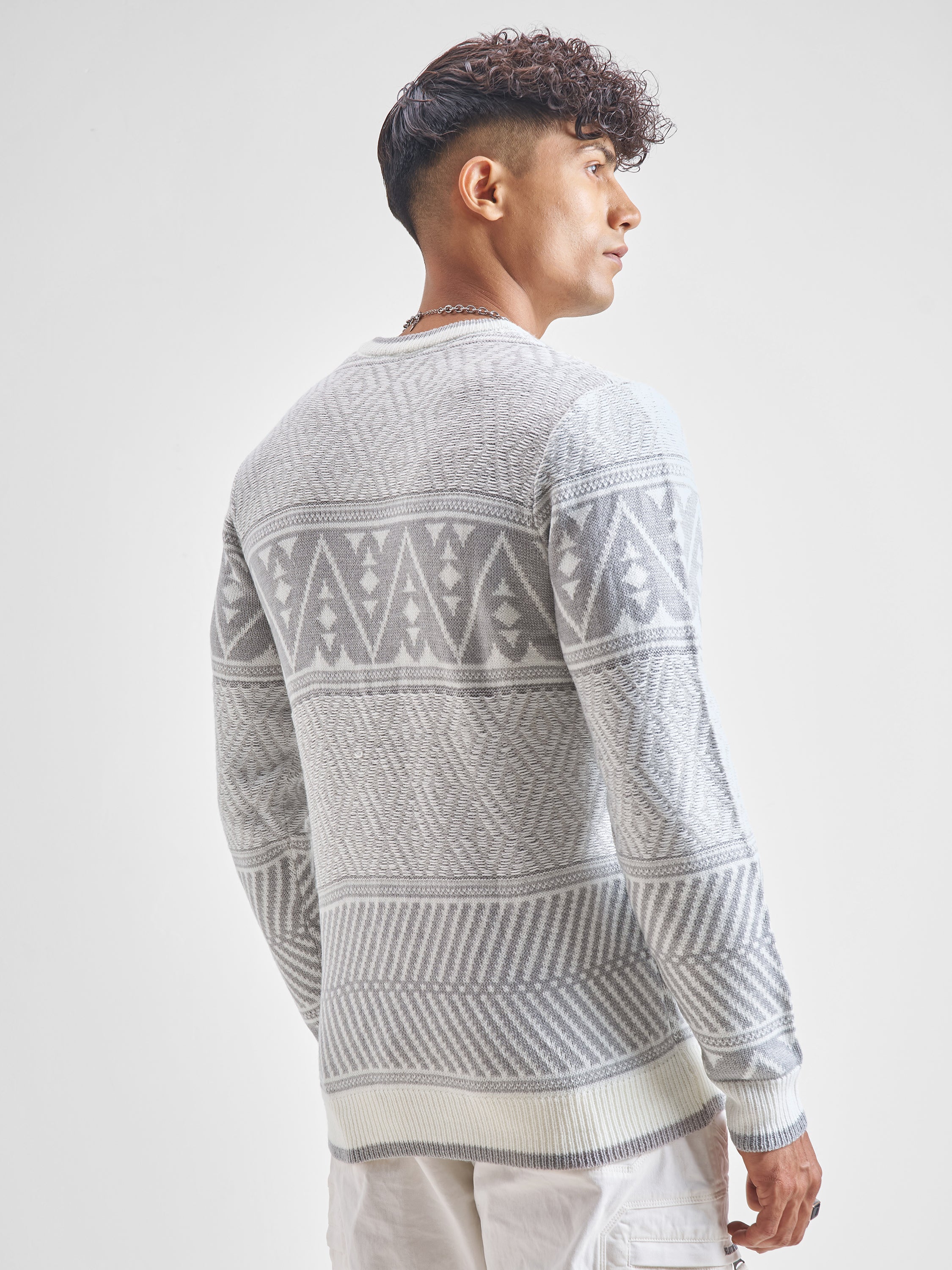 Highlander Men White Round Neck Pullover Sweater - White - Image 3