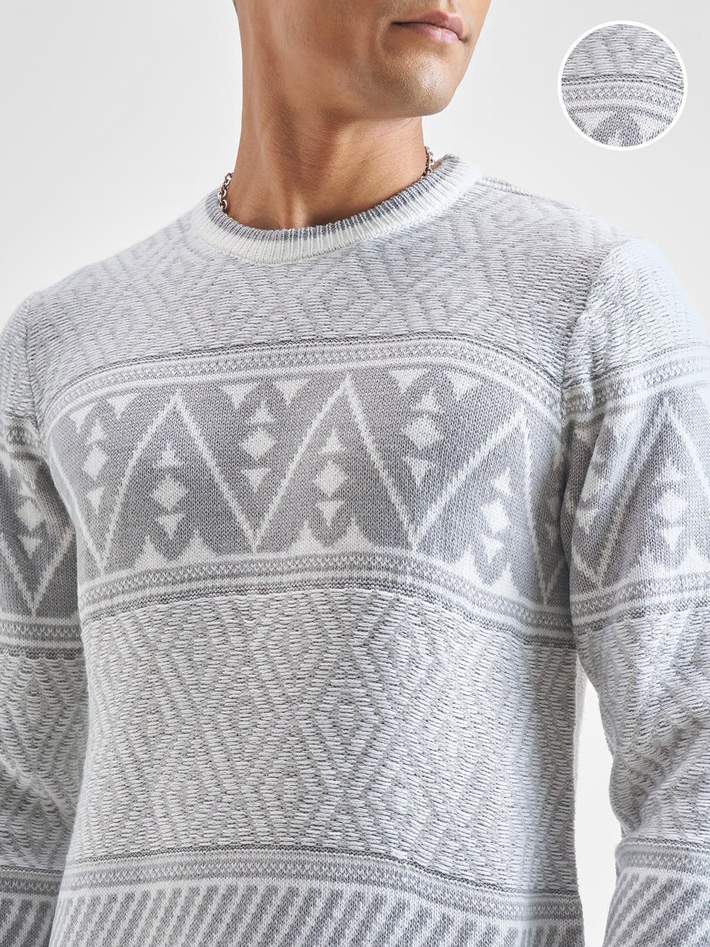 Highlander Men White Round Neck Pullover Sweater - White - Image 5
