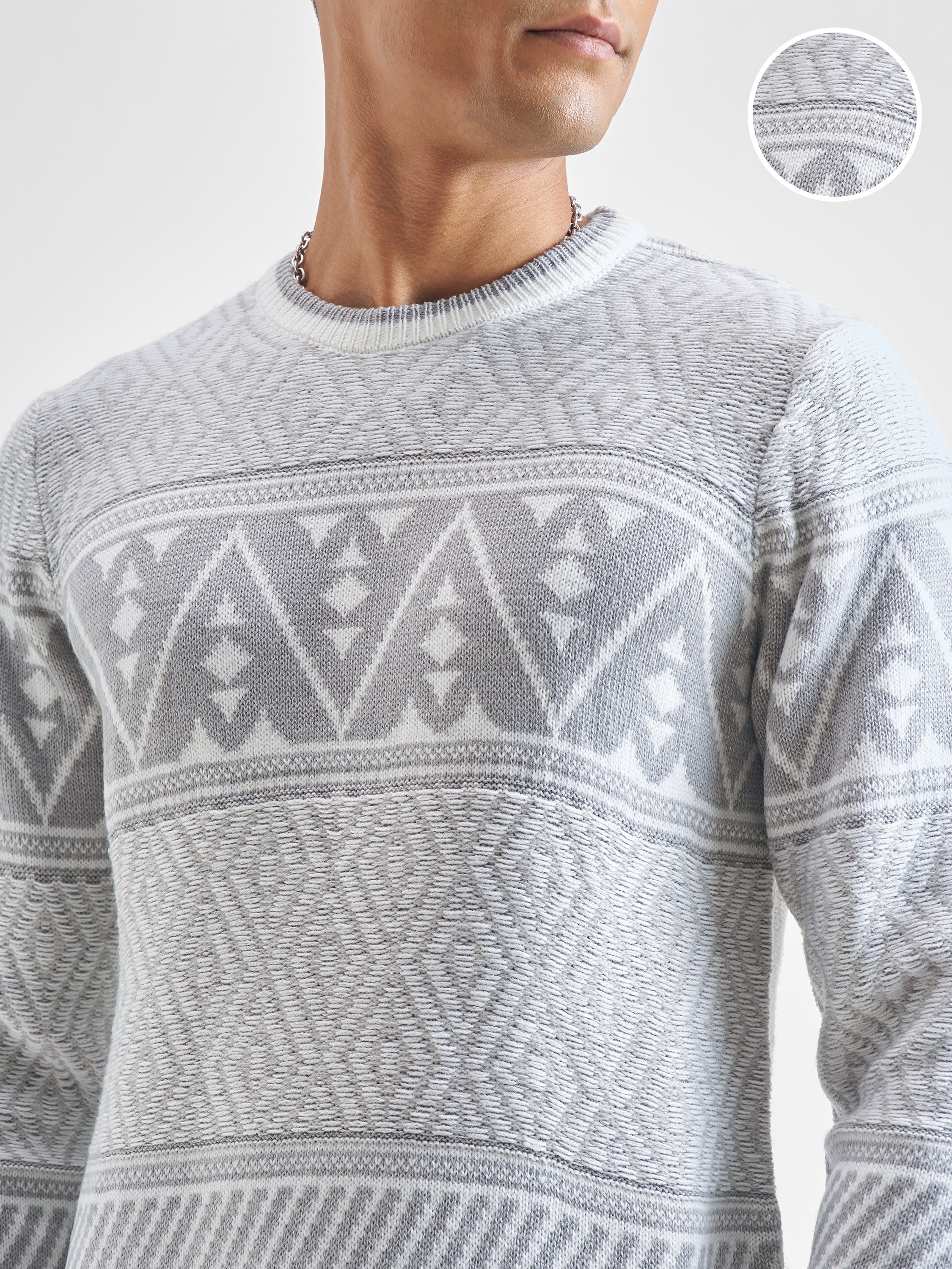 Highlander Men White Round Neck Pullover Sweater - White - Image 5