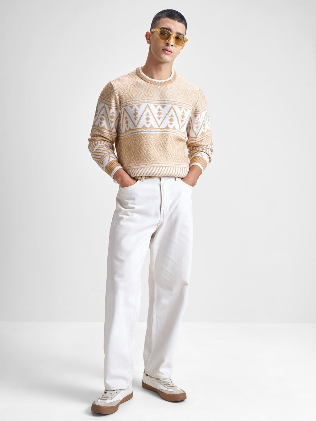 Highlander Men Beige Round Neck Pullover Sweater - Beige - Image 2
