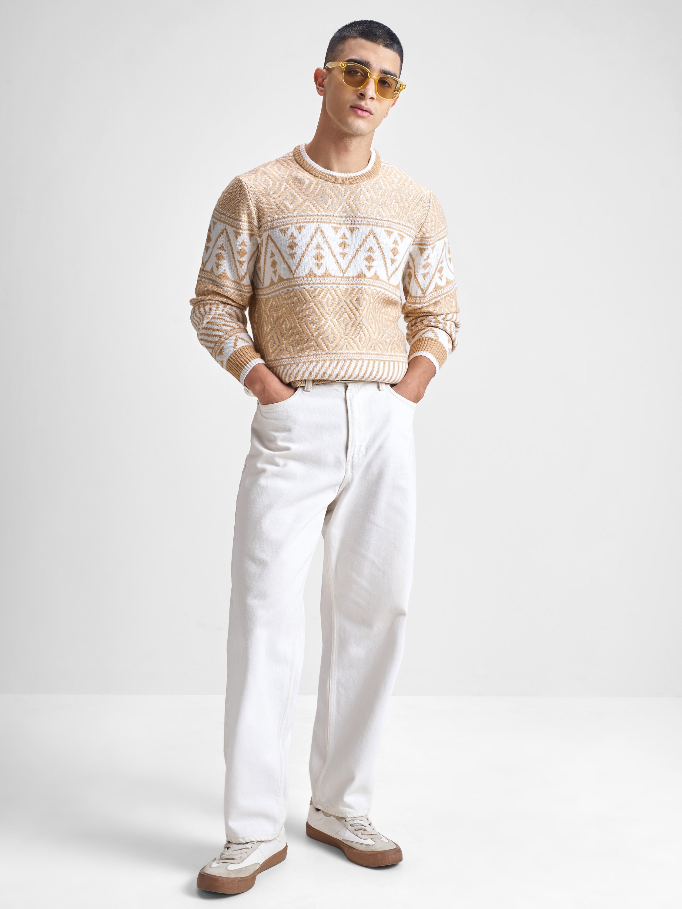 Highlander Men Beige Round Neck Pullover Sweater - Beige - Image 2