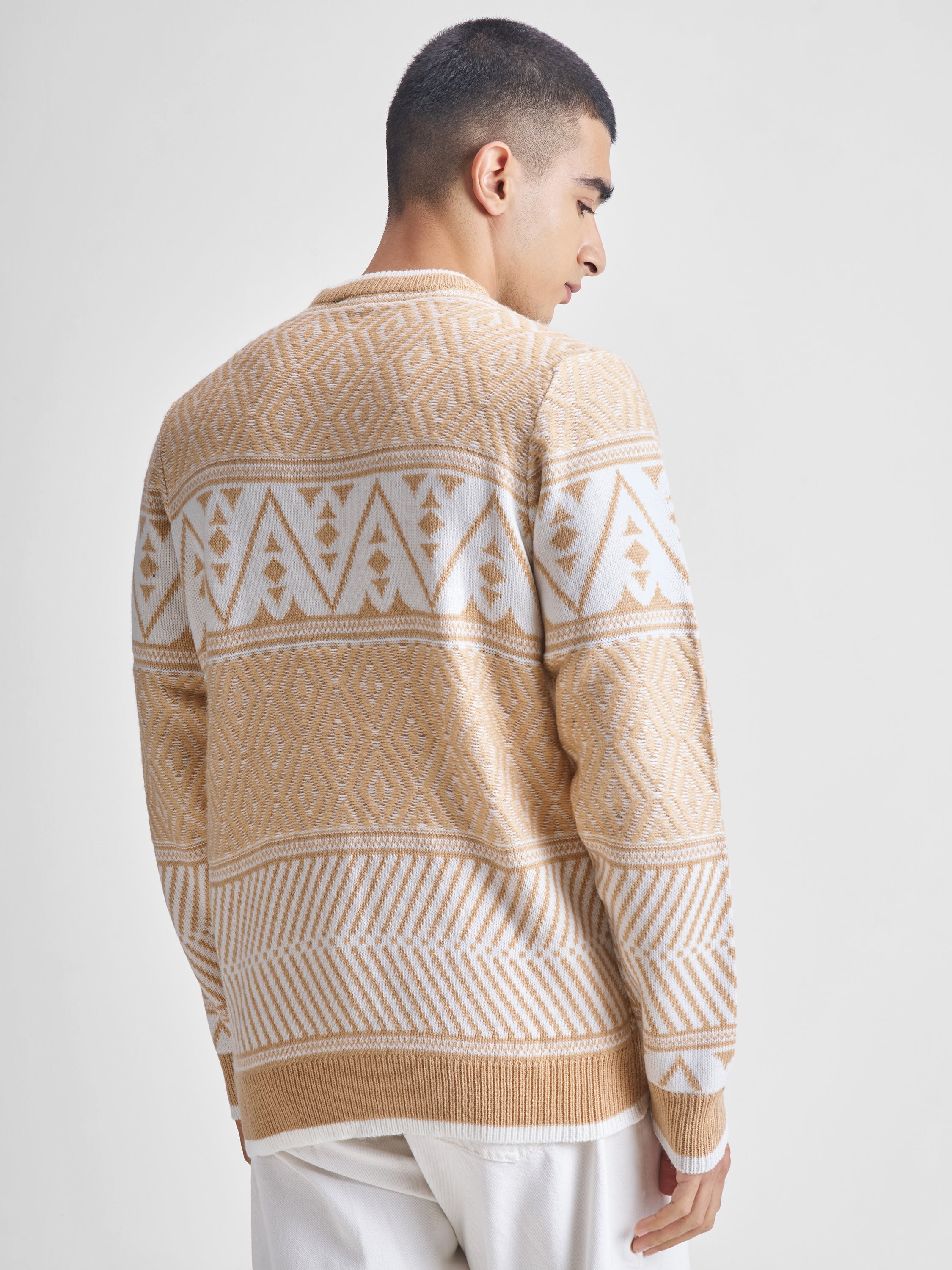 Highlander Men Beige Round Neck Pullover Sweater - Beige - Image 3