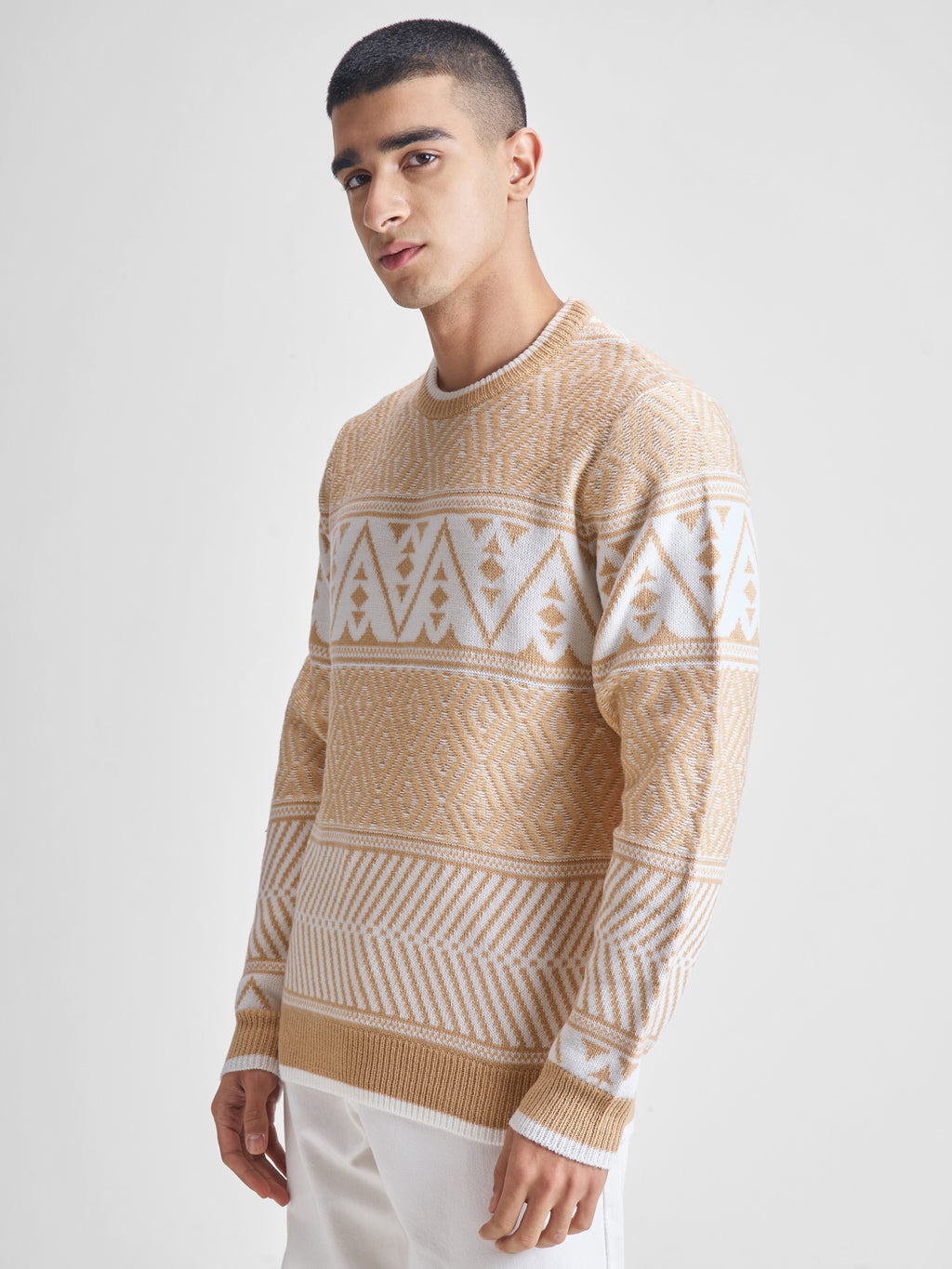 Highlander Men Beige Round Neck Pullover Sweater - Beige - Image 4