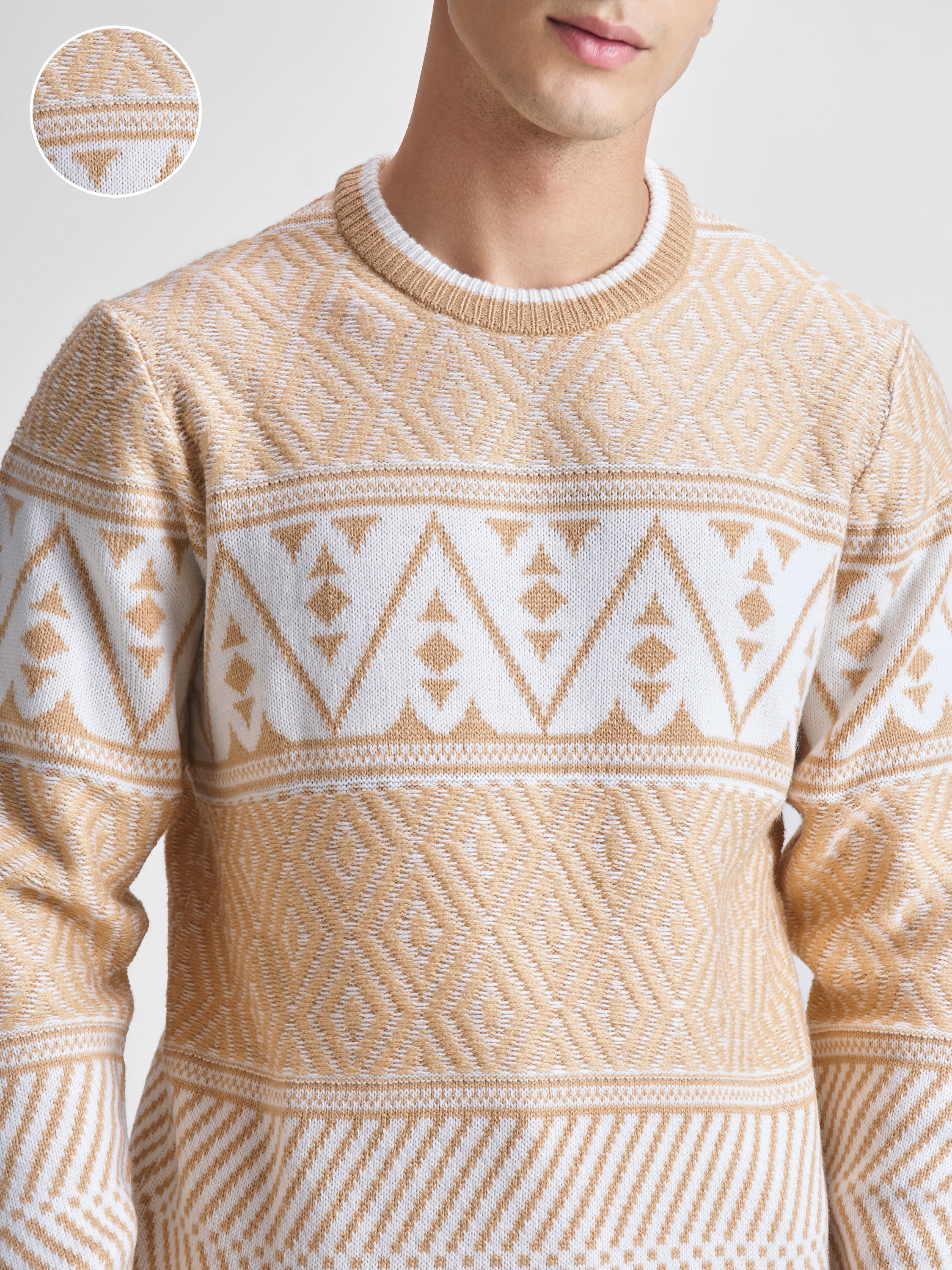 Highlander Men Beige Round Neck Pullover Sweater - Beige - Image 5