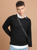 Highlander Men Black Round Neck Pullover Sweater - Black - Image 1