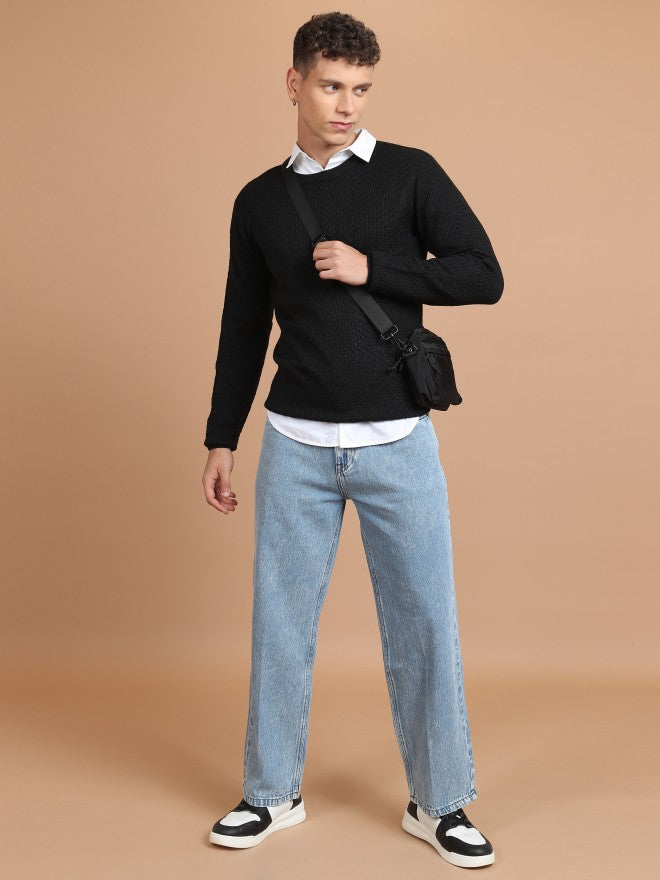 Highlander Men Black Round Neck Pullover Sweater - Black - Image 2