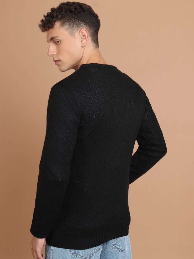 Highlander Men Black Round Neck Pullover Sweater - Black - Image 3