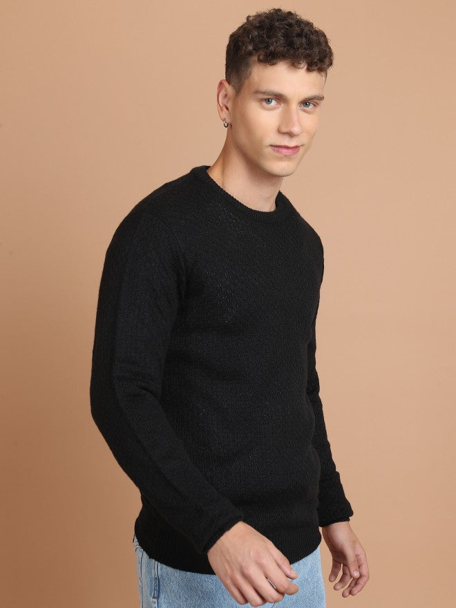 Highlander Men Black Round Neck Pullover Sweater - Black - Image 6