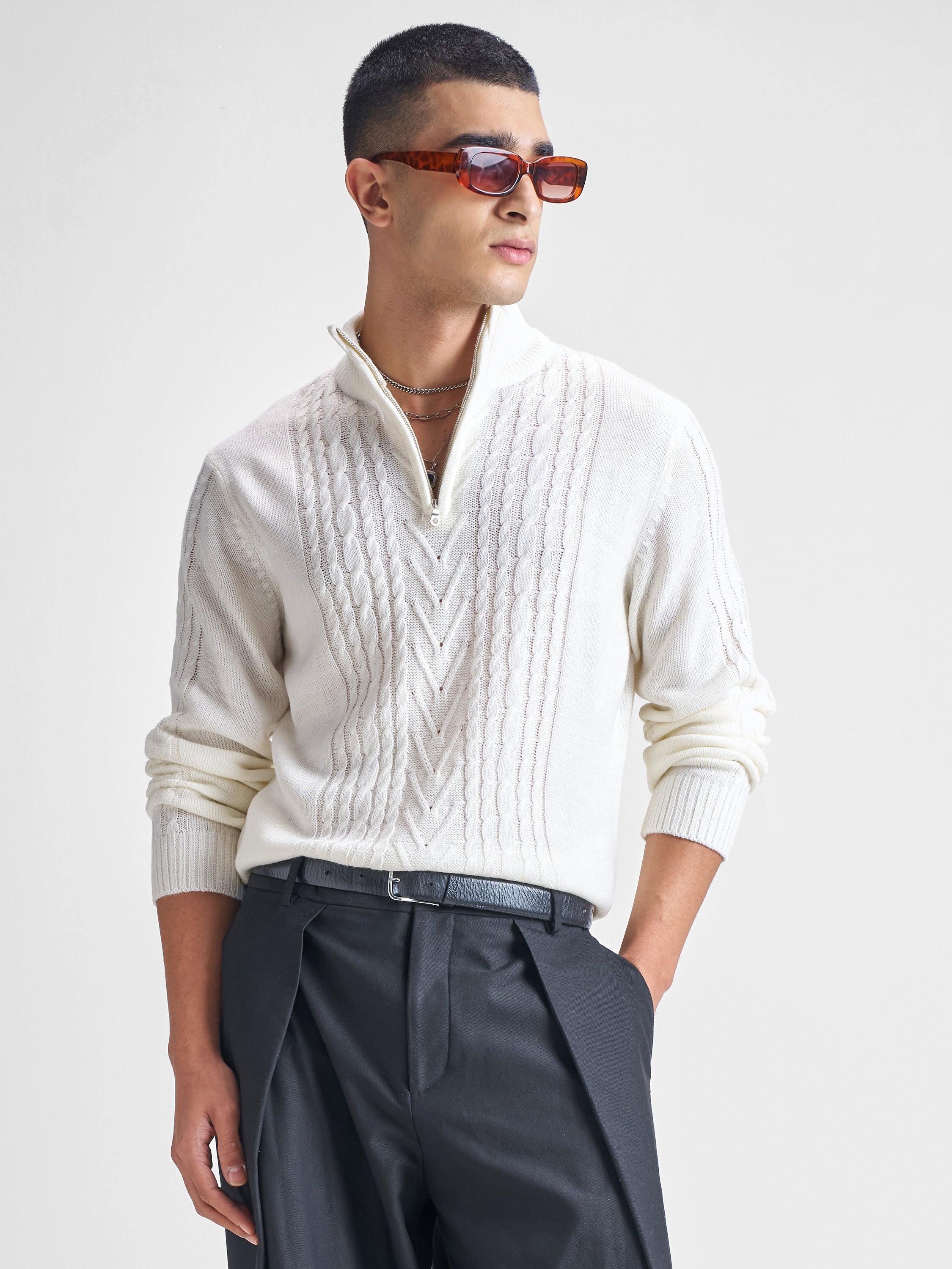 Highlander Men White Turtle Neck Pullover Sweater - White - Image 1