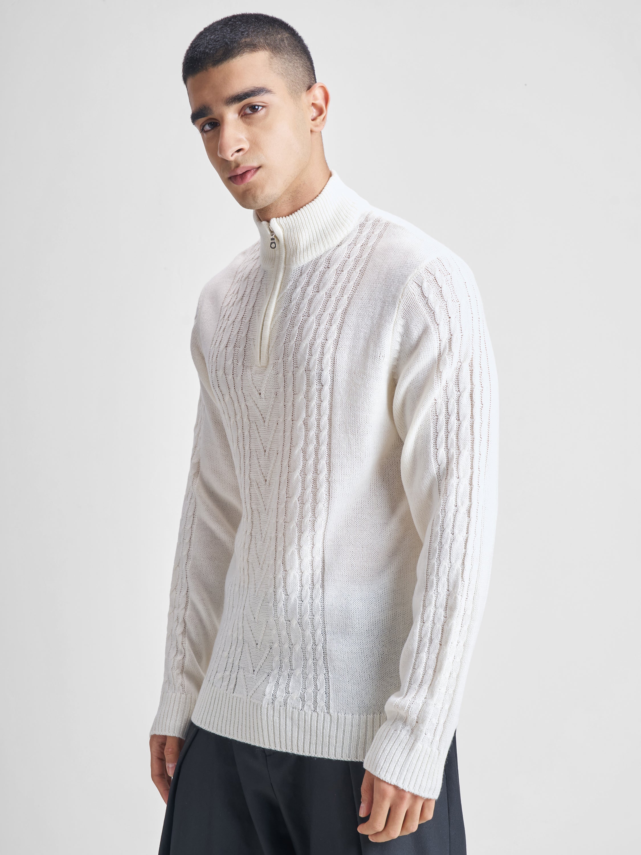 Highlander Men White Turtle Neck Pullover Sweater - White - Image 4