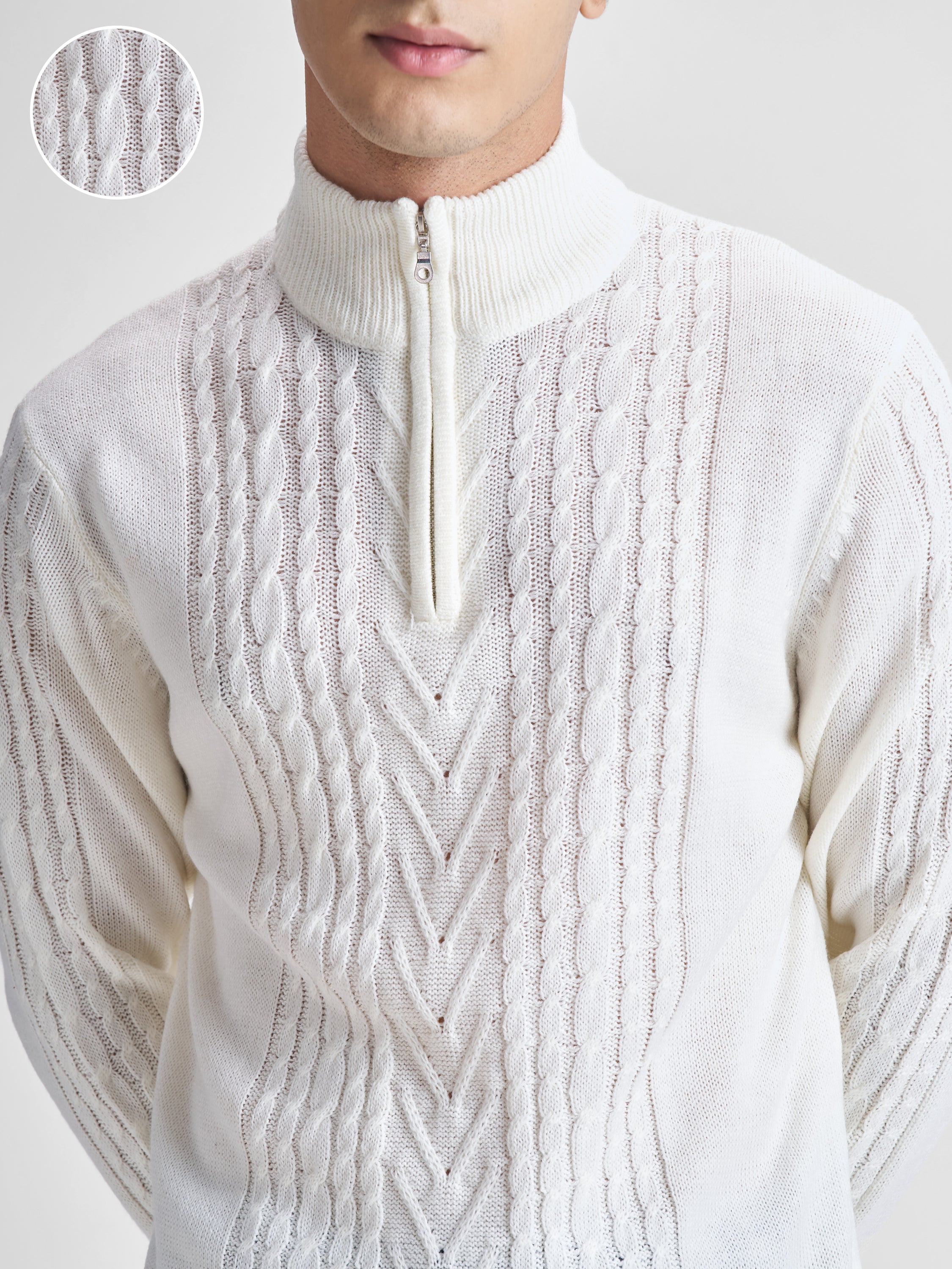 Highlander Men White Turtle Neck Pullover Sweater - White - Image 5