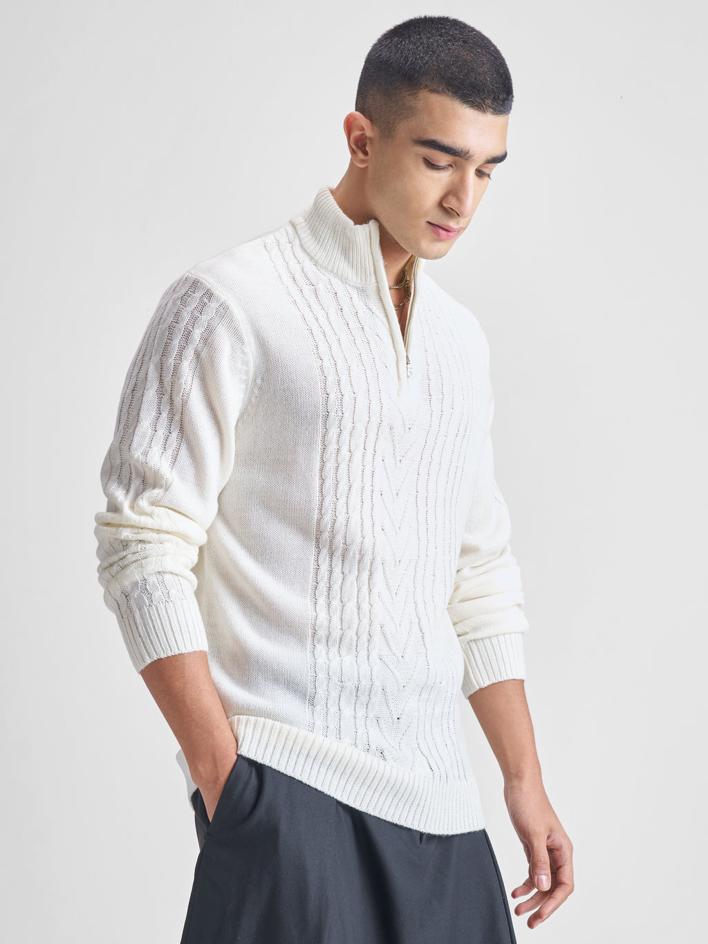 Highlander Men White Turtle Neck Pullover Sweater - White - Image 6