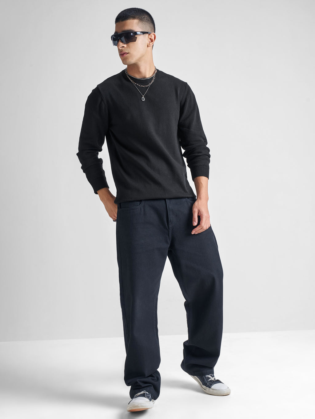 Highlander Men Black Round Neck Pullover Sweater - Black - Image 2