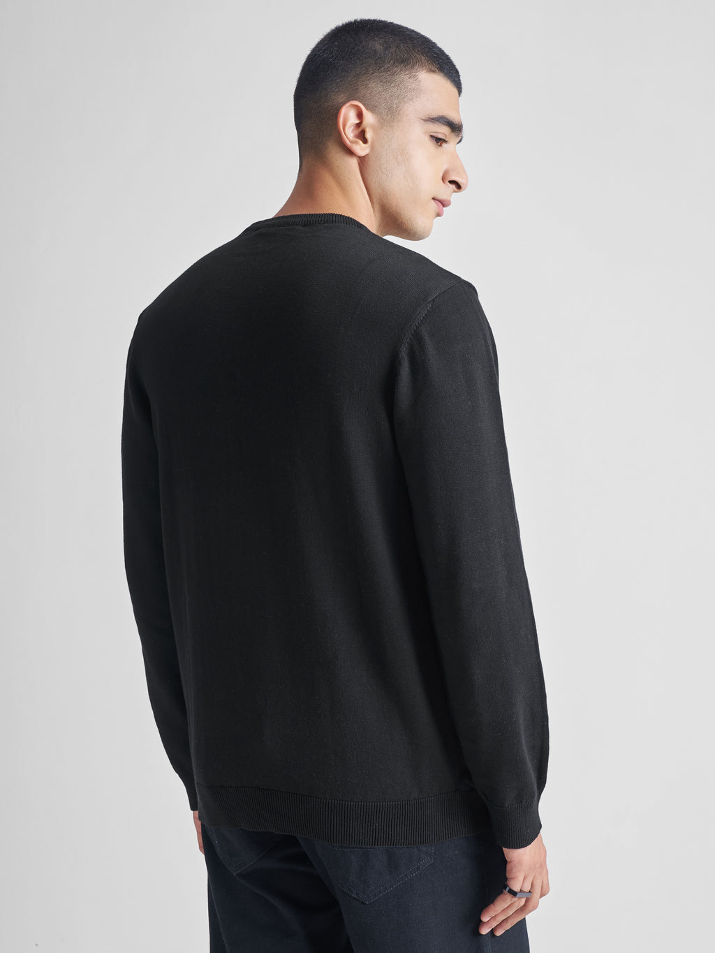 Highlander Men Black Round Neck Pullover Sweater - Black - Image 3
