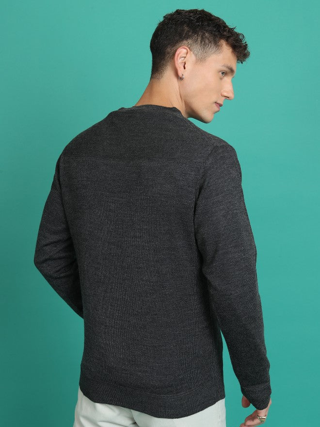 Highlander Men Dark Grey Round Neck Sweater - Grey - Image 3