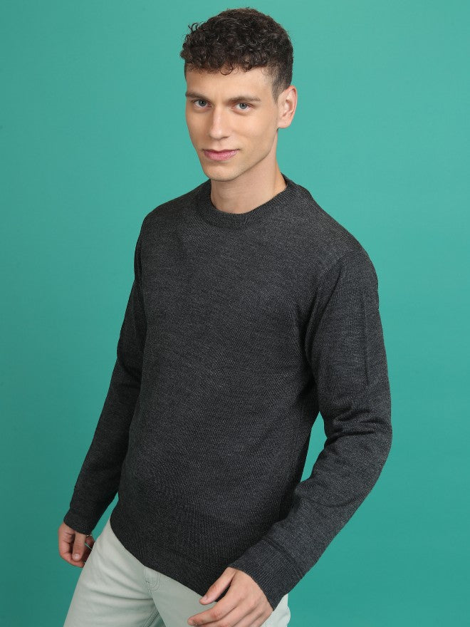 Highlander Men Dark Grey Round Neck Sweater - Grey - Image 4