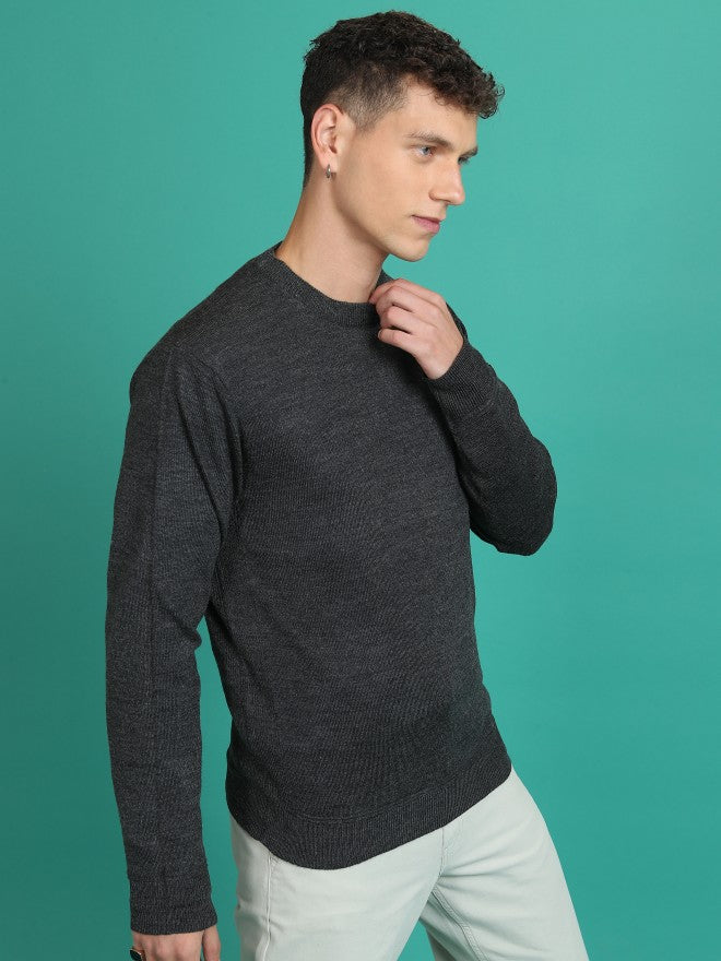 Highlander Men Dark Grey Round Neck Sweater - Grey - Image 6