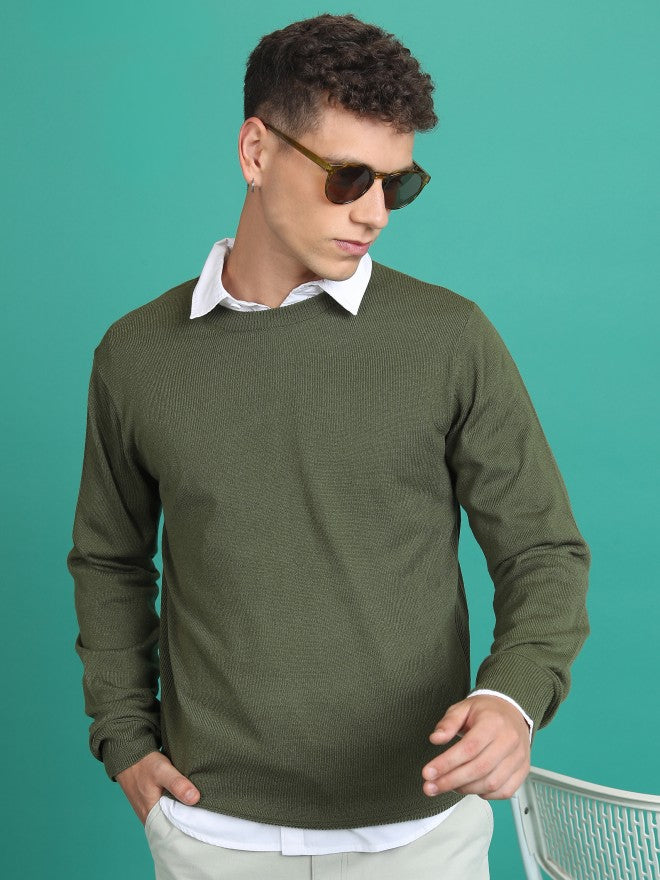 Highlander Men Green Round Neck Sweater - Green - Image 1