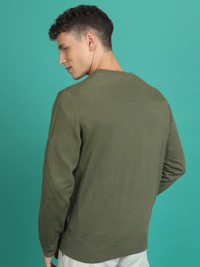Highlander Men Green Round Neck Sweater - Green - Image 3