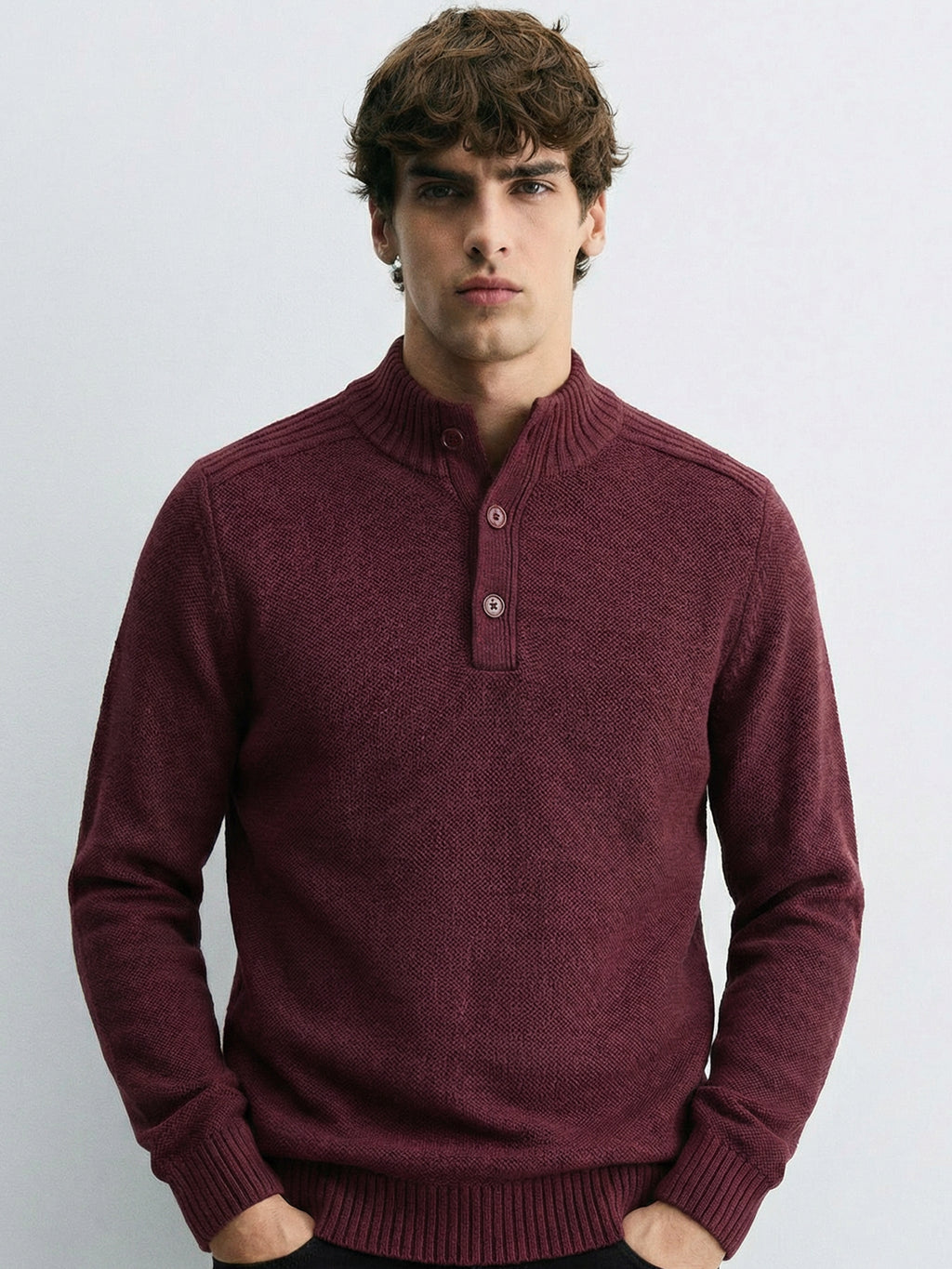 Highlander Men Red High Neck Pullover Sweater - Red - Image 1