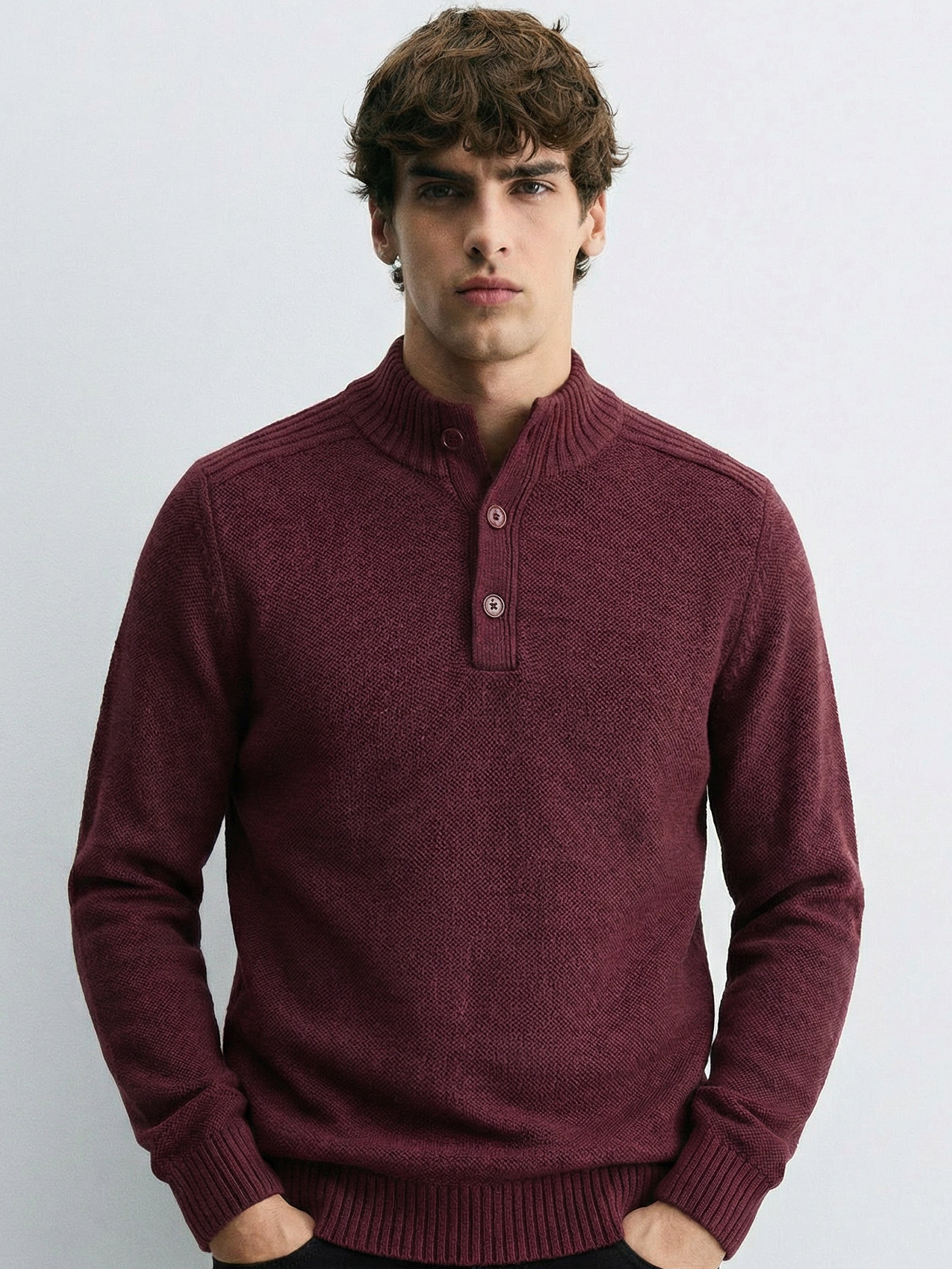 Highlander Men Red High Neck Pullover Sweater - Red - Image 1