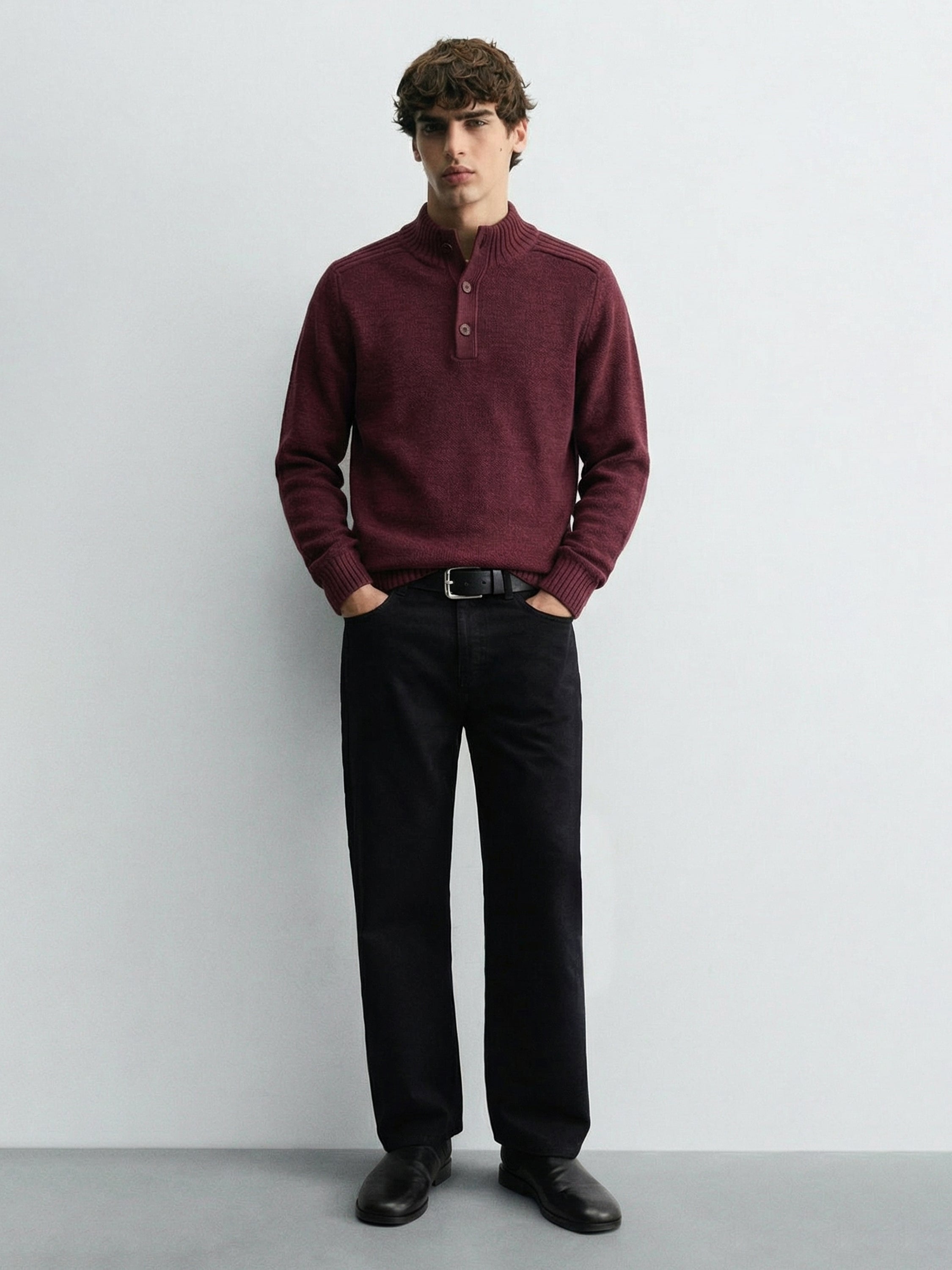 Highlander Men Red High Neck Pullover Sweater - Red - Image 3