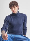 Highlander Men Navy Blue Turtle Neck Pullover Sweater - Navy Blue - Image 1