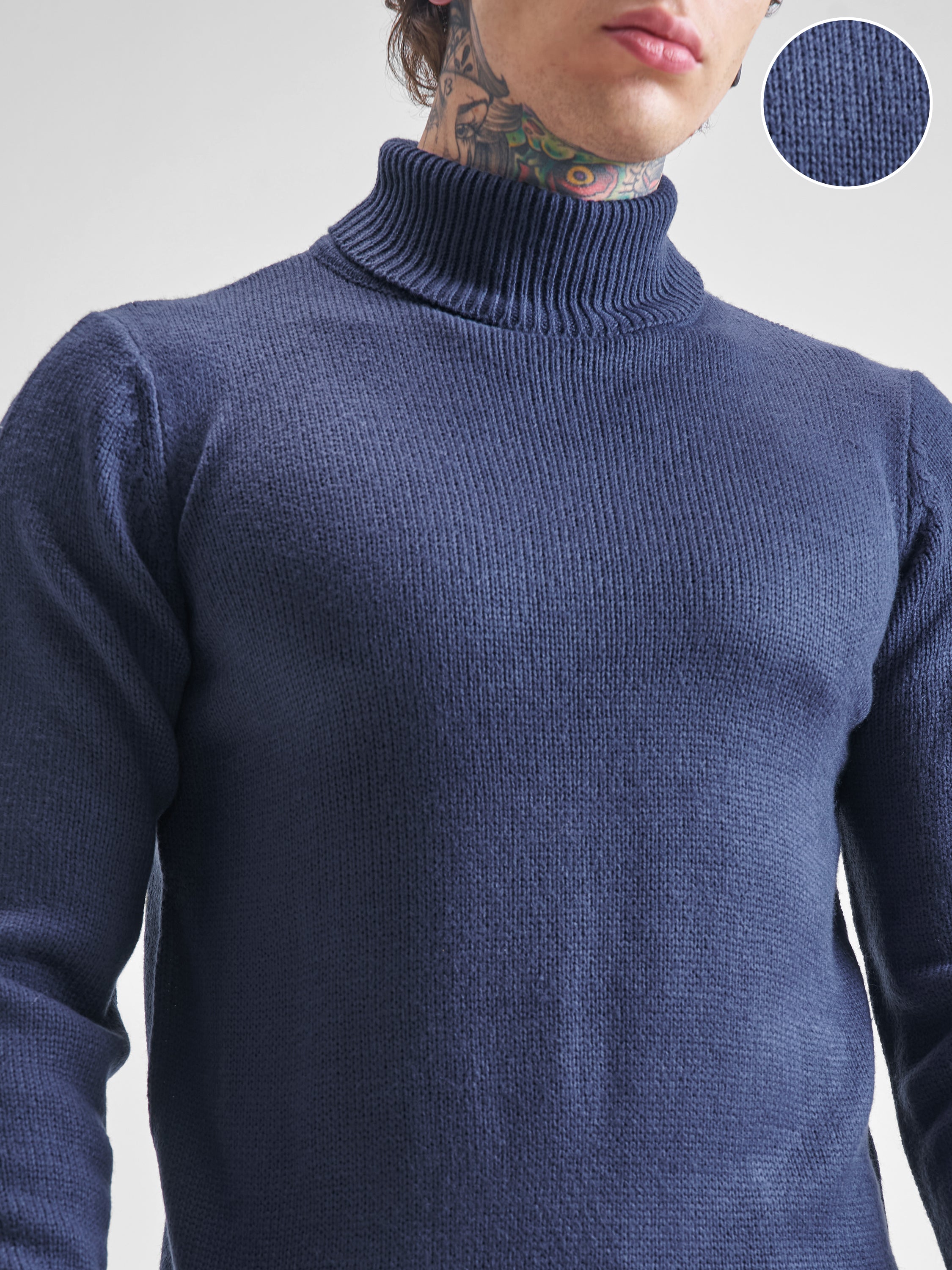 Highlander Men Navy Blue Turtle Neck Pullover Sweater - Navy Blue - Image 5