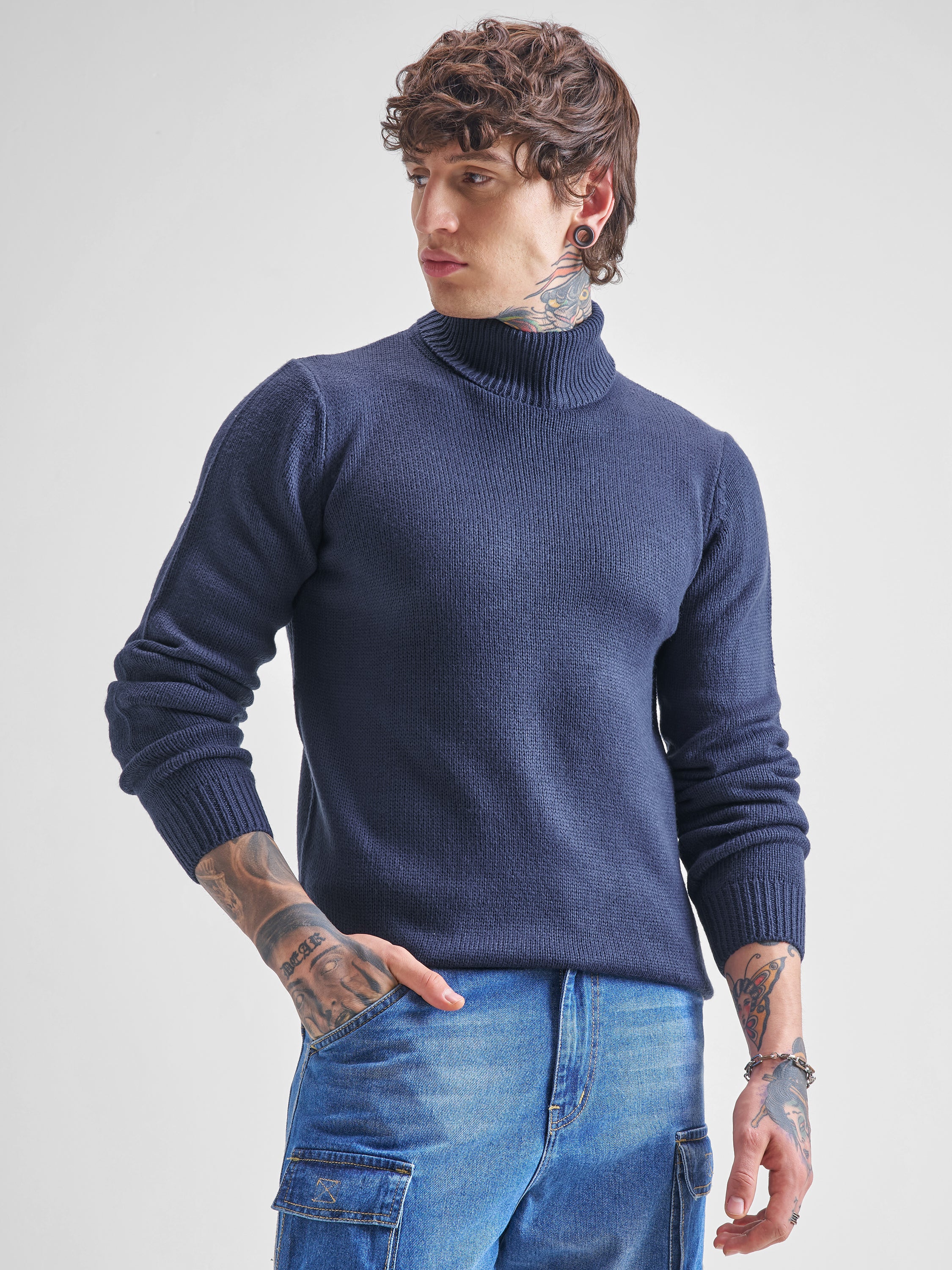 Highlander Men Navy Blue Turtle Neck Pullover Sweater - Navy Blue - Image 6