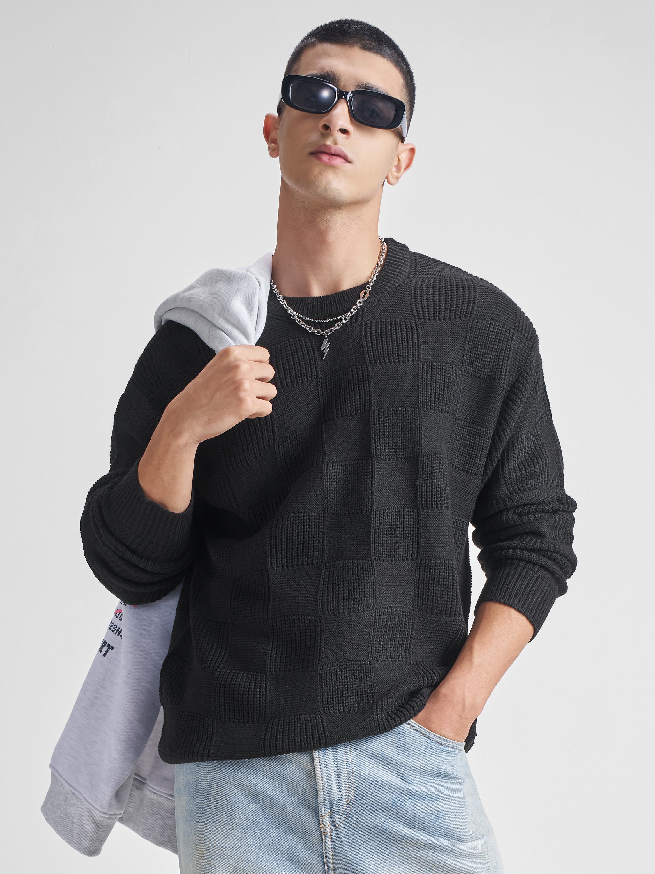 Highlander Men Black Round Neck Pullover Sweater - Black - Image 1