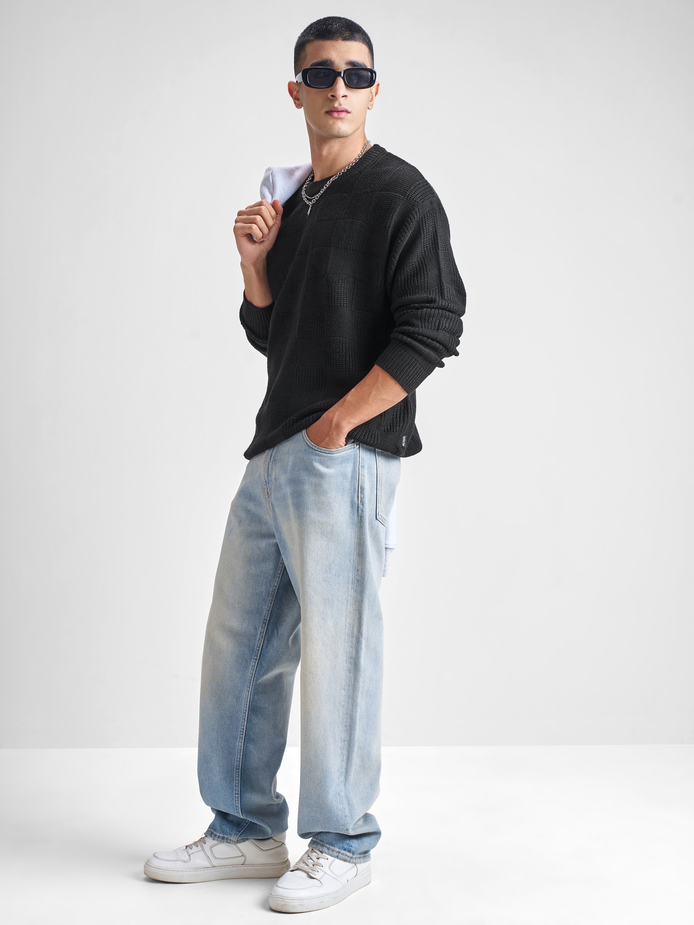 Highlander Men Black Round Neck Pullover Sweater - Black - Image 2