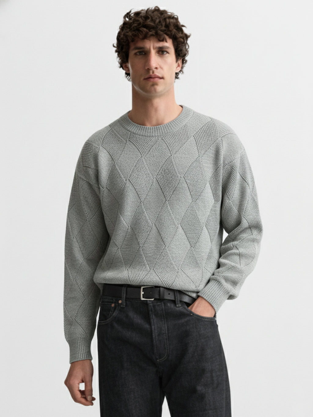 Highlander Men Grey Round Neck Pullover Sweater - Grey - Image 1
