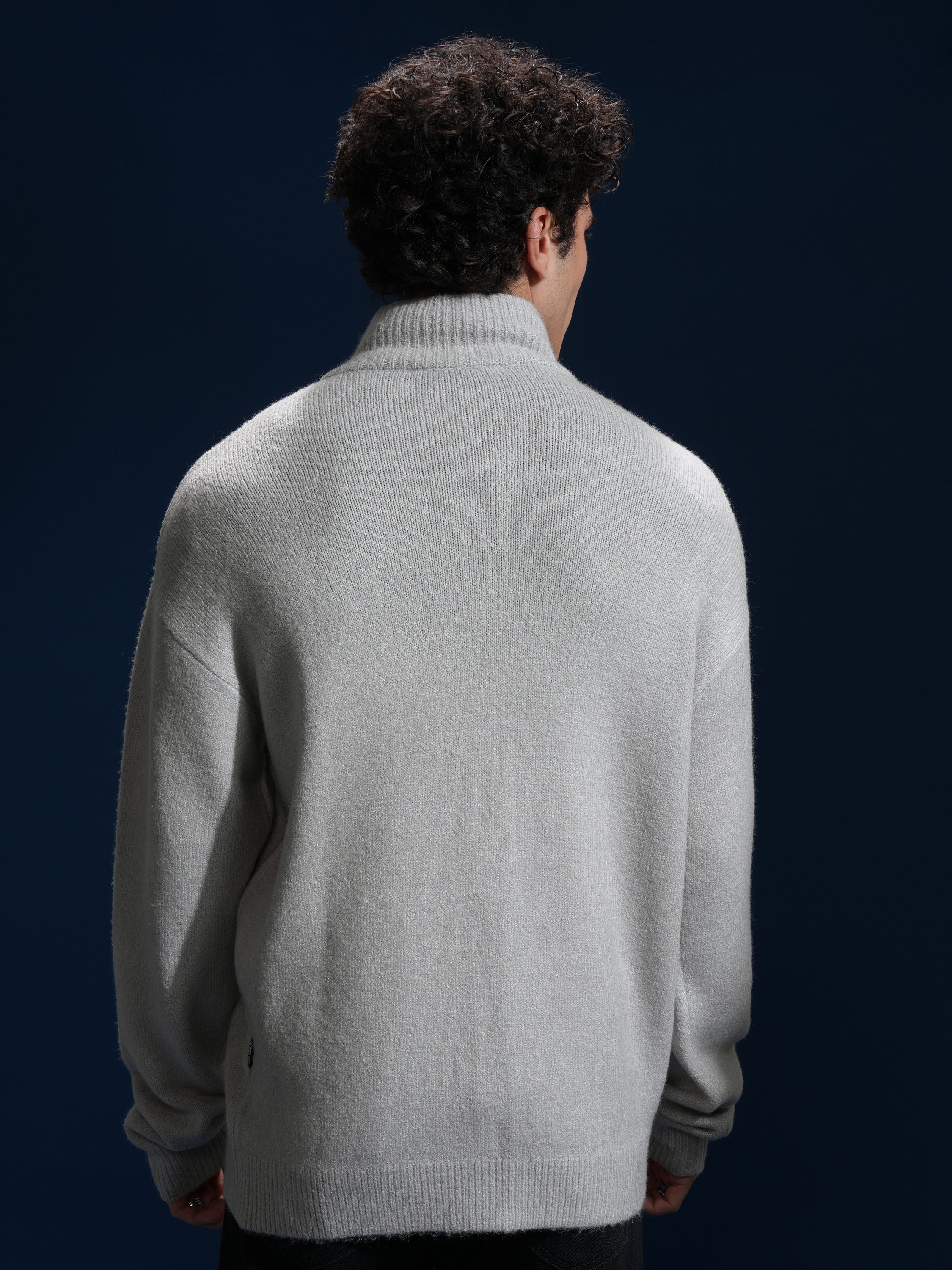 Highlander Men Grey Mock Collar Front-Open Sweater - Grey - Image 3