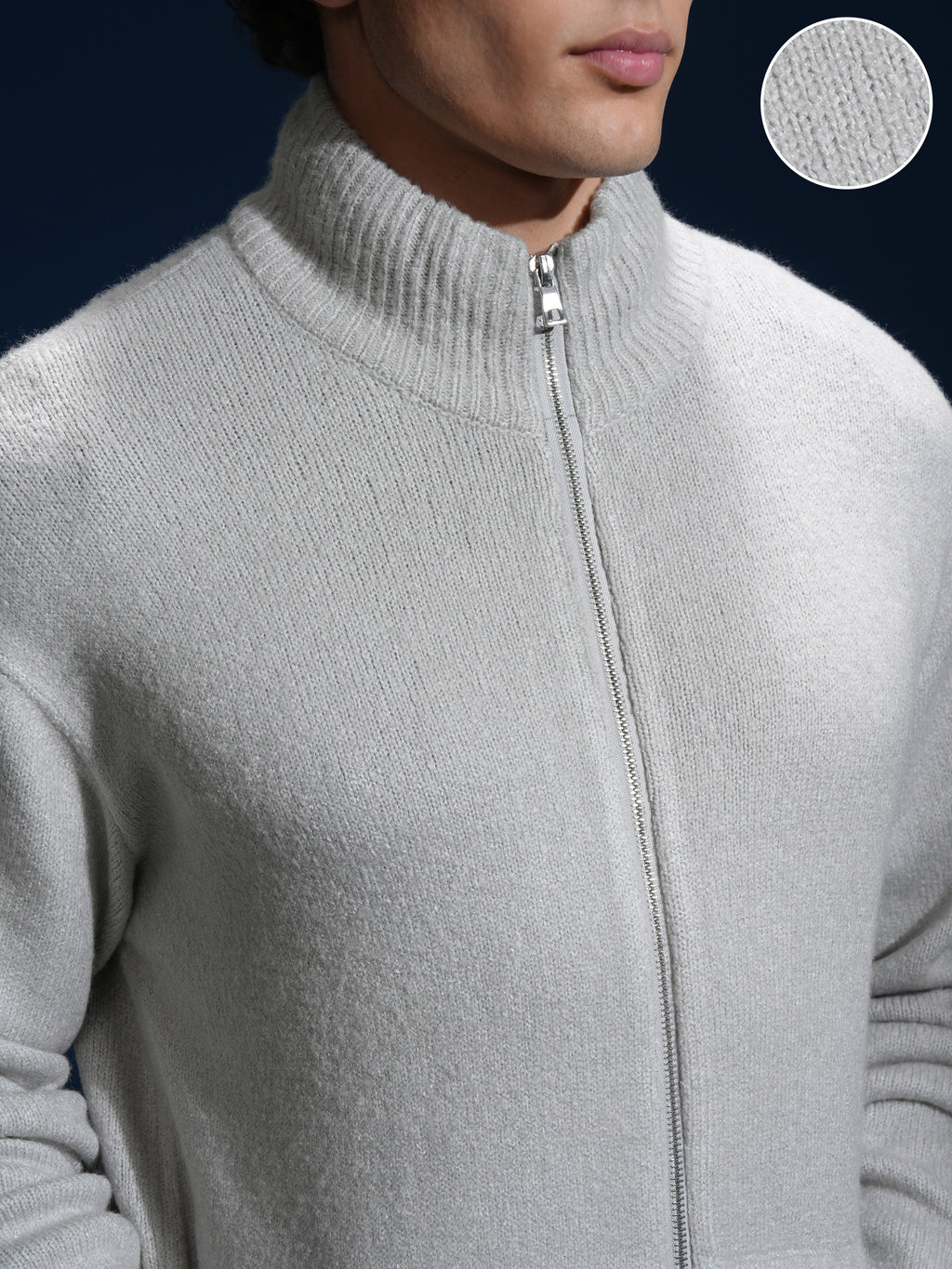 Highlander Men Grey Mock Collar Front-Open Sweater - Grey - Image 5