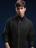Highlander Men Black Mock Collar Front-Open Sweater - Black - Image 1