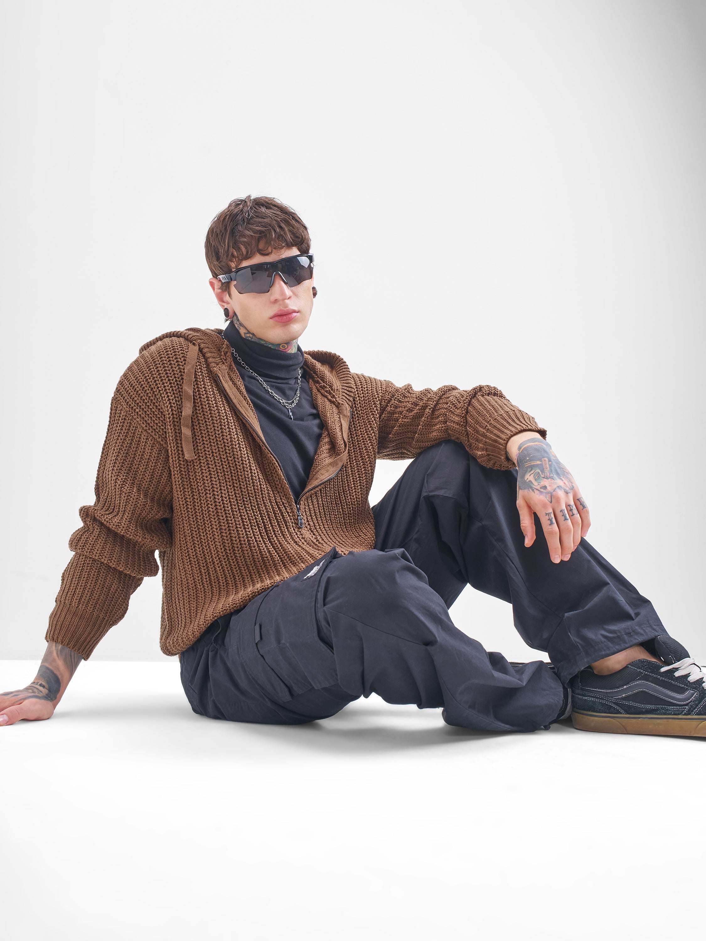 Highlander Men Brown Hood Front-Open Sweater - Brown - Image 2