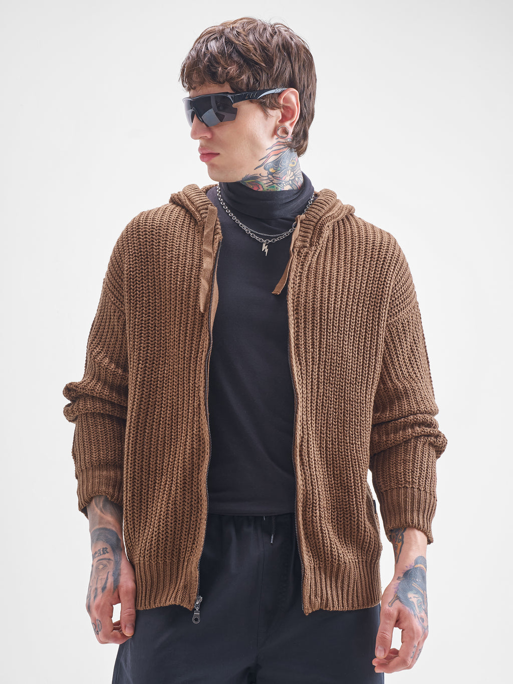Highlander Men Brown Hood Front-Open Sweater - Brown - Image 3