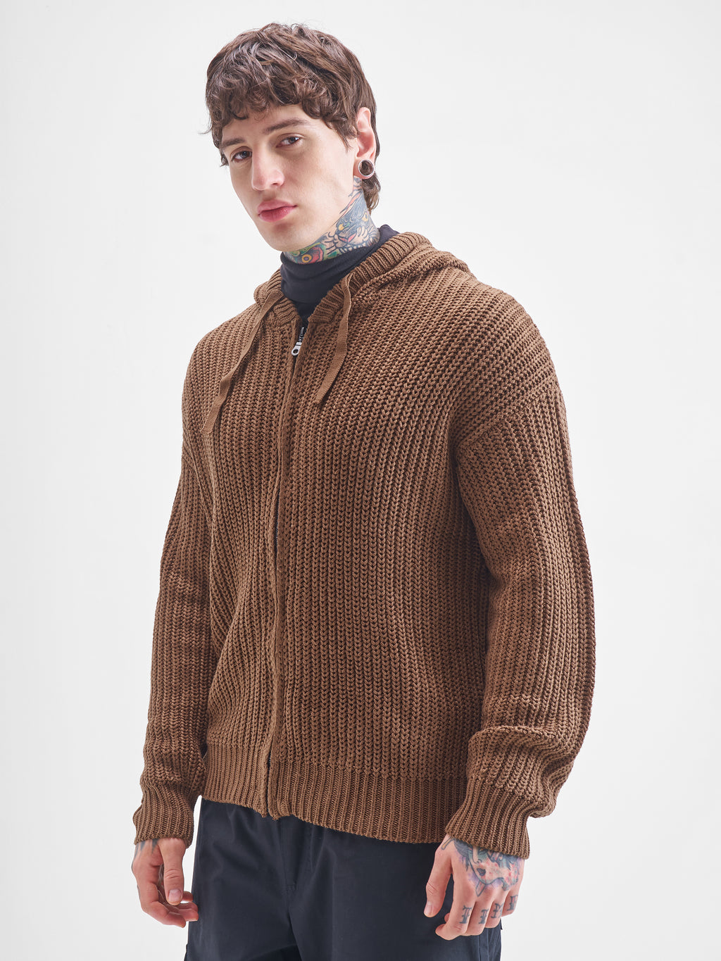 Highlander Men Brown Hood Front-Open Sweater - Brown - Image 4