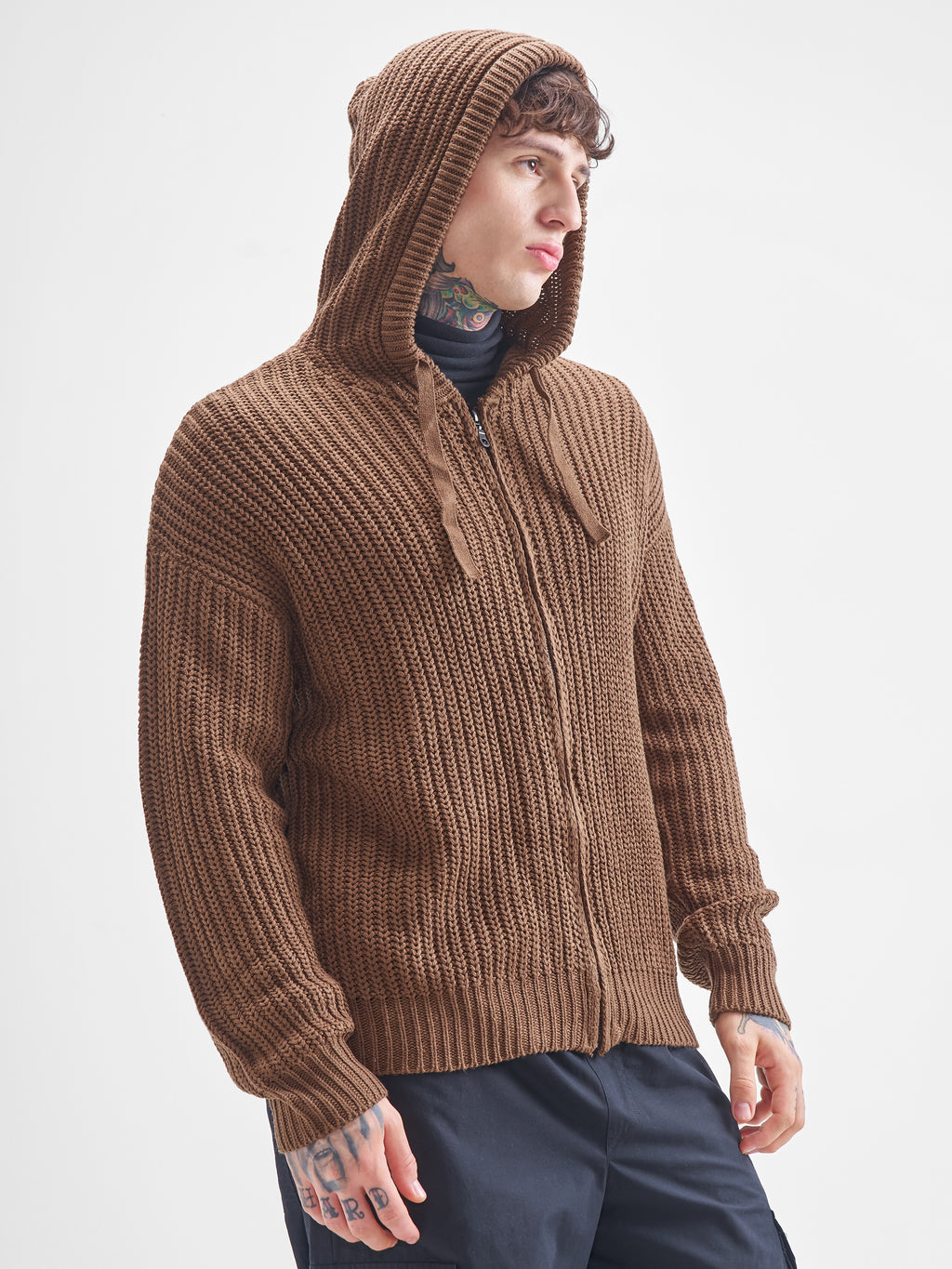 Highlander Men Brown Hood Front-Open Sweater - Brown - Image 6