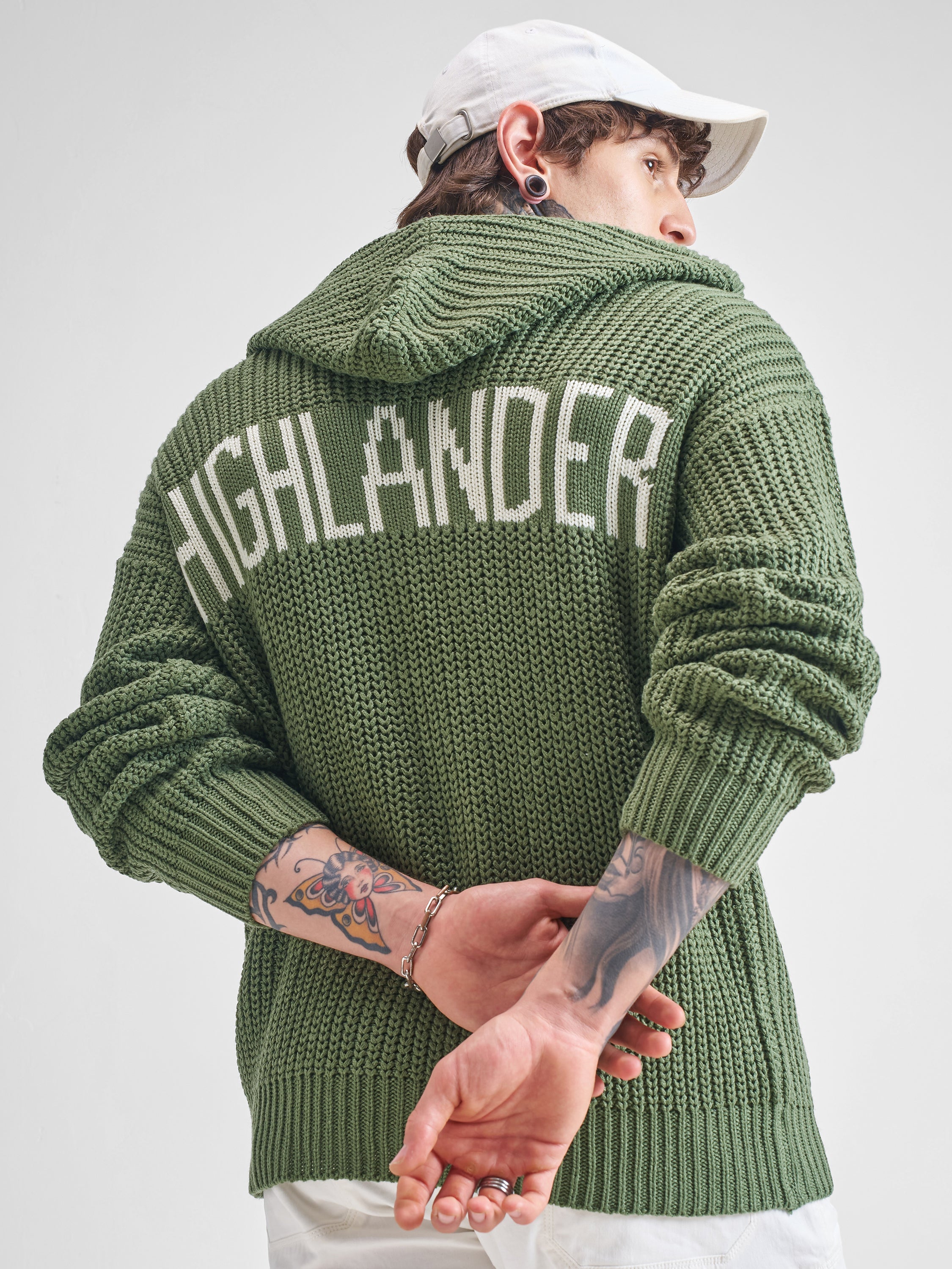 Highlander Men Green Hood Front-Open Sweater - Green - Image 1